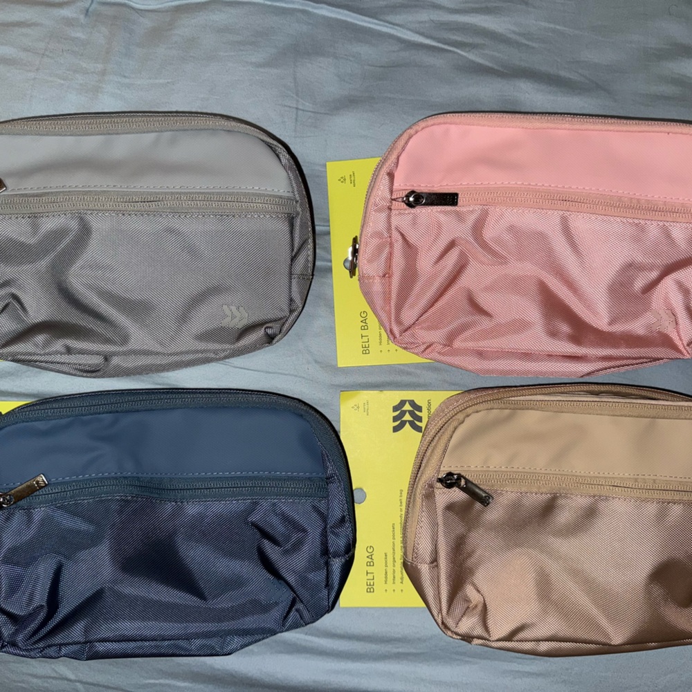 lululemon athletica Pink, Gray, Blue, and Tan Belt Bags